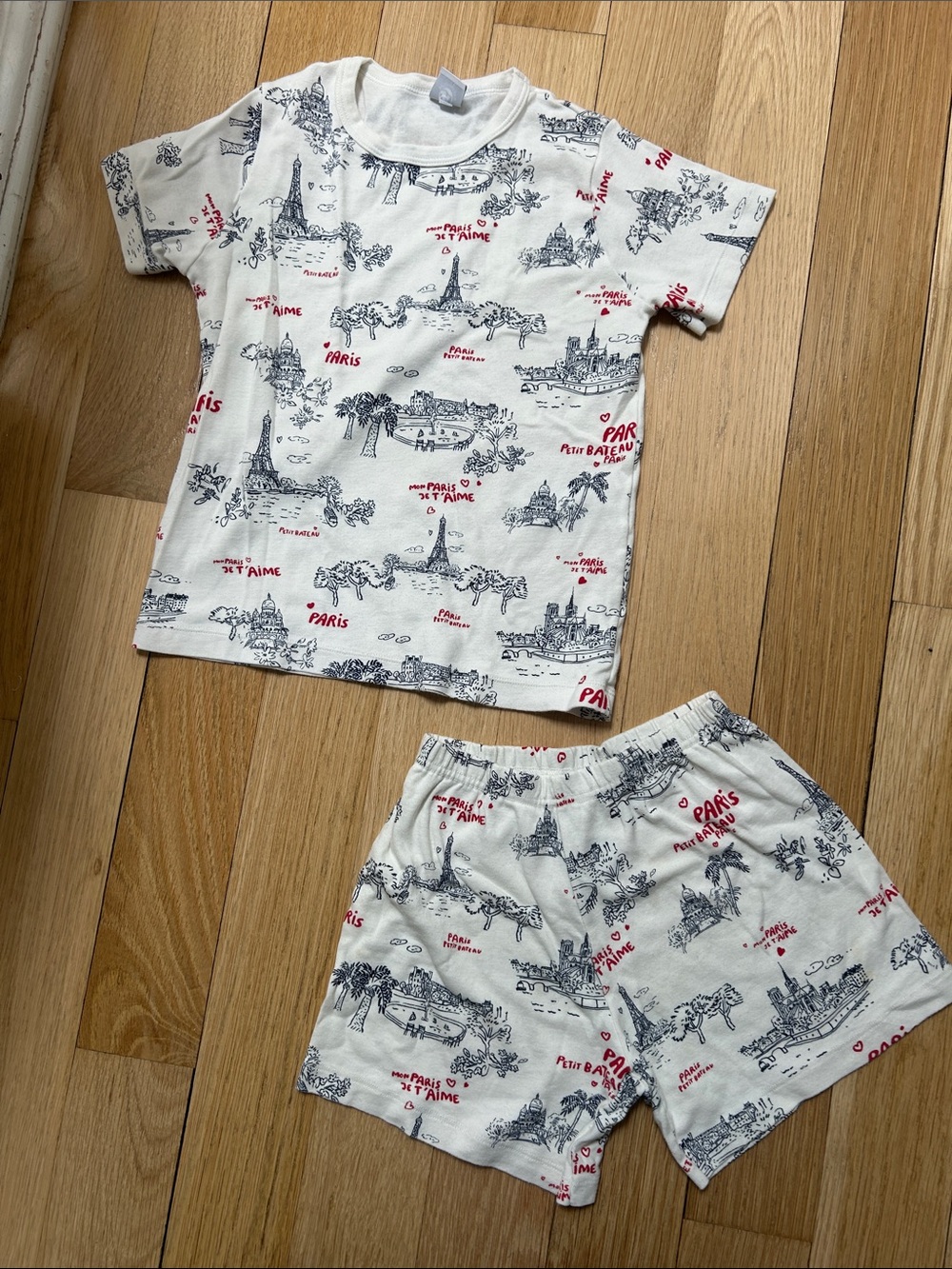 Petit Bateau Kids Paris Landmark Print White Short Pajama Set 100% cotton